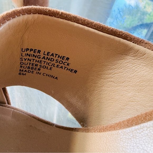 Banana Republic Criss Cross Leather Suede Mule Sandal Heeled Shoes Camel Tan - Picture 5 of 7